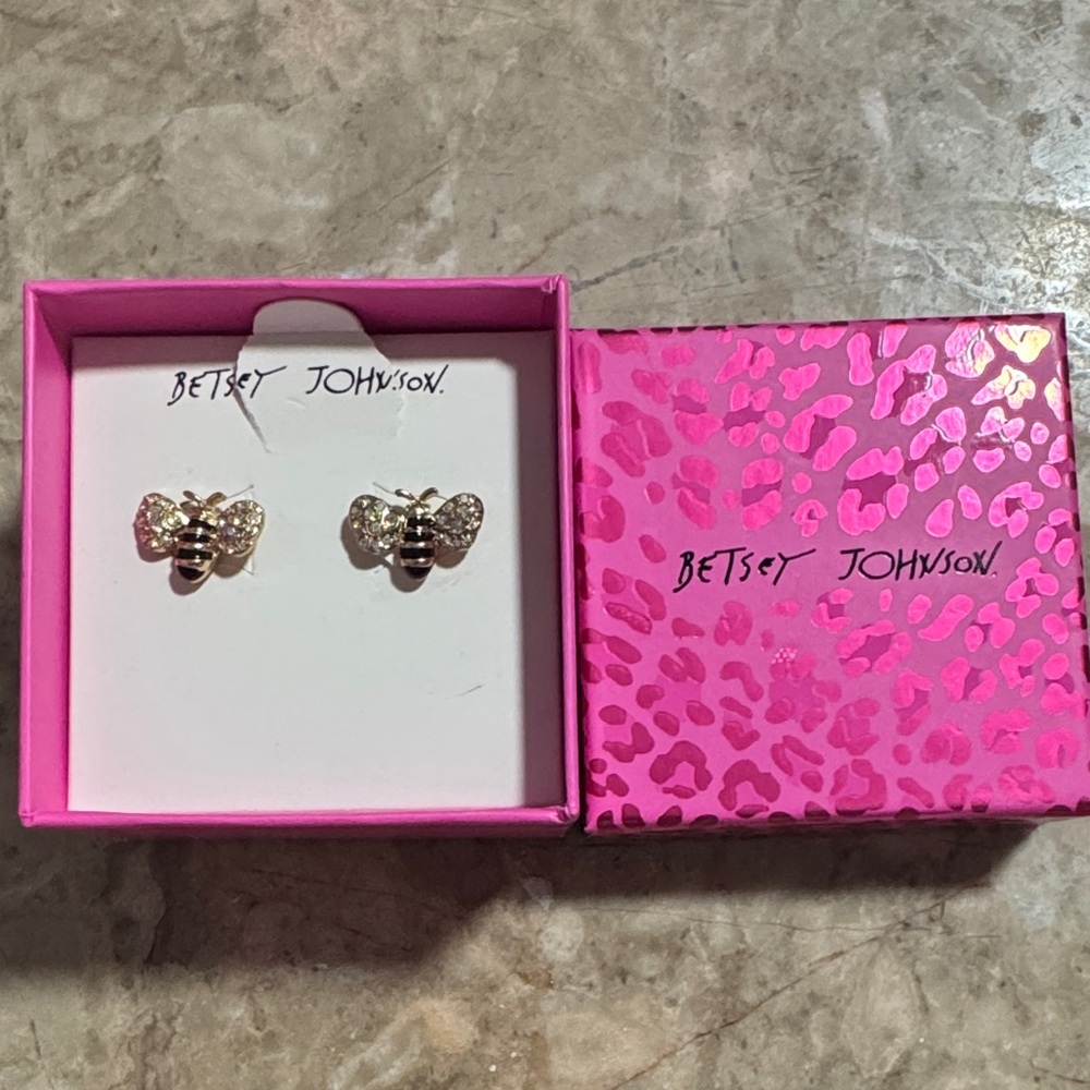 Betsey Johnson Gold and Silver Bee Stud Earrings
